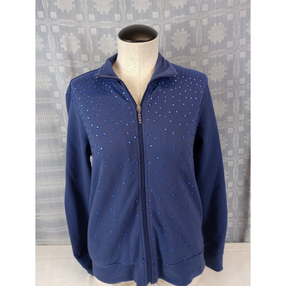 Vintage Mirror Image Jacket Size Medium Blue Beaded Full Zip